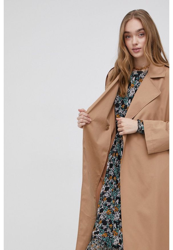 only - Only trencz damski kolor beżowy przejściowy. Okazja: na co dzień. Kolor: beżowy. Styl: casual, klasyczny
