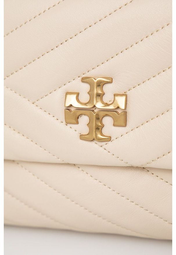 Tory Burch torebka skórzana kolor beżowy. Kolor: beżowy. Materiał: skórzane. Rodzaj torebki: na ramię
