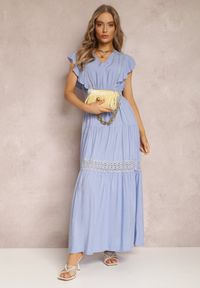 Renee - Niebieska Sukienka Callamene. Kolor: niebieski. Materiał: wiskoza, koronka. Wzór: gładki, ażurowy, aplikacja, bez wzorów. Sezon: lato. Długość: maxi #5