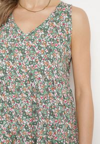 Born2be - Zielono-Różowa Sukienka Bawełniana Bez Rękawów na Lato Biazena. Okazja: na co dzień. Kolor: zielony. Materiał: bawełna. Długość rękawa: bez rękawów. Sezon: lato. Styl: wizytowy, casual #3