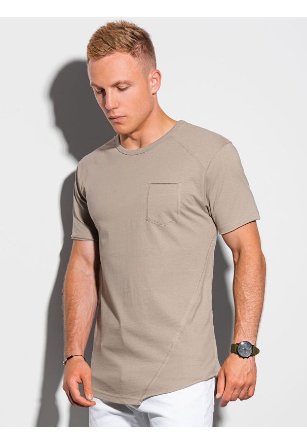 Ombre Clothing - T-shirt męski bawełniany S1384 - popielaty - XXL. Kolor: szary. Materiał: bawełna. Długość: długie. Styl: sportowy, klasyczny