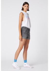 Wrangler - WRANGLER BOYFRIEND SHORTS DAMSKIE SZORTY JEANSOWE OCEAN ROCK W22KP469S 112127820. Materiał: jeans. Styl: rockowy