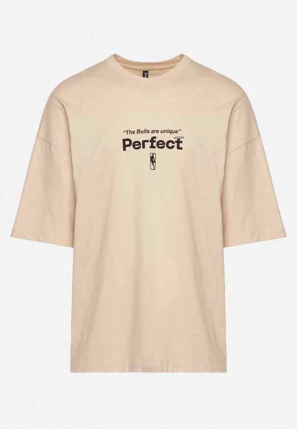 Born2be - Beżowa Bawełniana Koszulka T-shirt z Krótkim Rękawem Ozdobiony Nadrukami Citara. Kolor: beżowy. Materiał: bawełna. Długość rękawa: krótki rękaw. Długość: krótkie. Wzór: nadruk, aplikacja. Styl: klasyczny