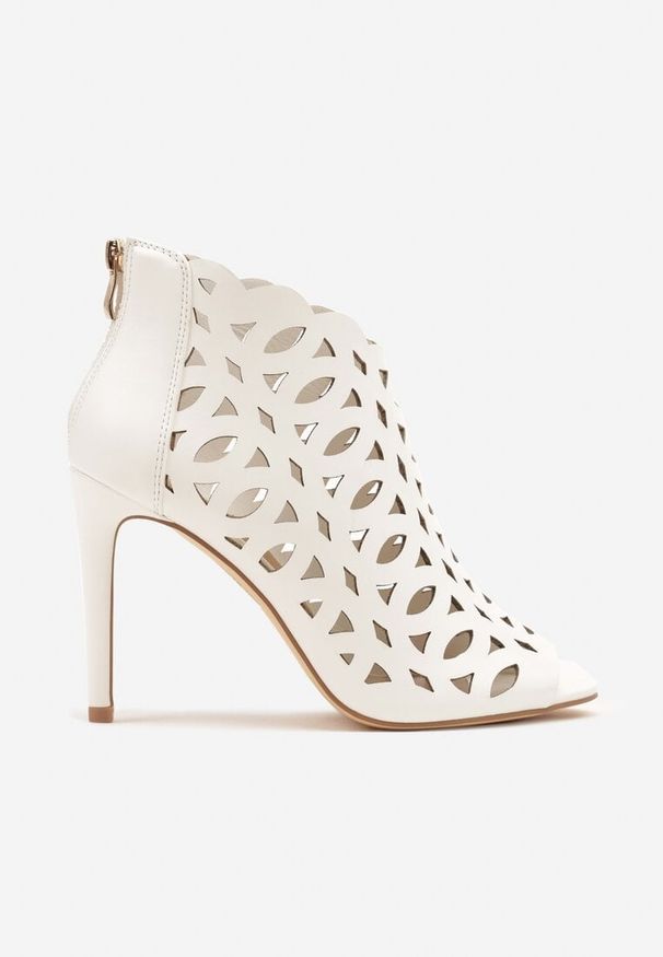 Born2be - Białe Sandały Botki Vices na Szpilce z Ażurową Cholewką Natirna. Okazja: na co dzień. Kolor: biały. Materiał: jeans. Wzór: ażurowy. Obcas: na szpilce. Styl: elegancki, casual. Wysokość obcasa: średni