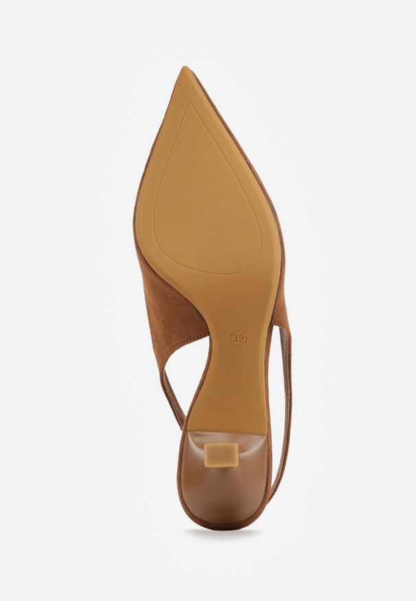 Renee - Brązowe Czółenka Slingback VICES na Kaczuszce Anatera. Okazja: na co dzień. Zapięcie: bez zapięcia. Kolor: brązowy. Materiał: zamsz, jeans. Obcas: na szpilce. Styl: elegancki, casual. Wysokość obcasa: średni