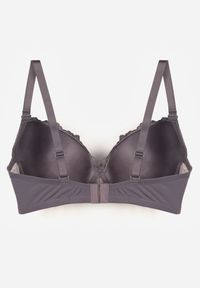 Renee - Szaro-Różowy Biustonosz Ozdobiony Koronką i Kokardką Aqiany. Kolor: szary. Materiał: koronka. Wzór: koronka, aplikacja #6