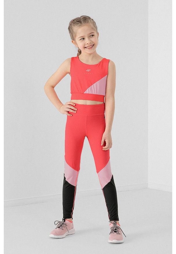 4f - 4F legginsy dziecięce kolor różowy wzorzyste. Kolor: różowy. Materiał: dzianina