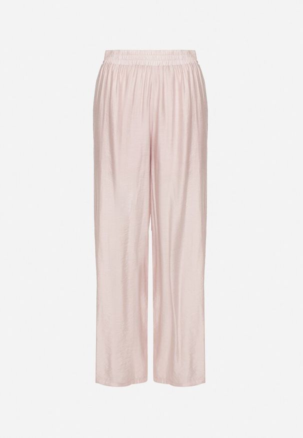 Born2be - Jasnoróżowe Spodnie Palazzo o Szerokim Kroju z Gumką w Pasie i Wysokim Stanem Jenanetia. Okazja: na co dzień. Stan: podwyższony. Kolor: różowy. Styl: casual, klasyczny