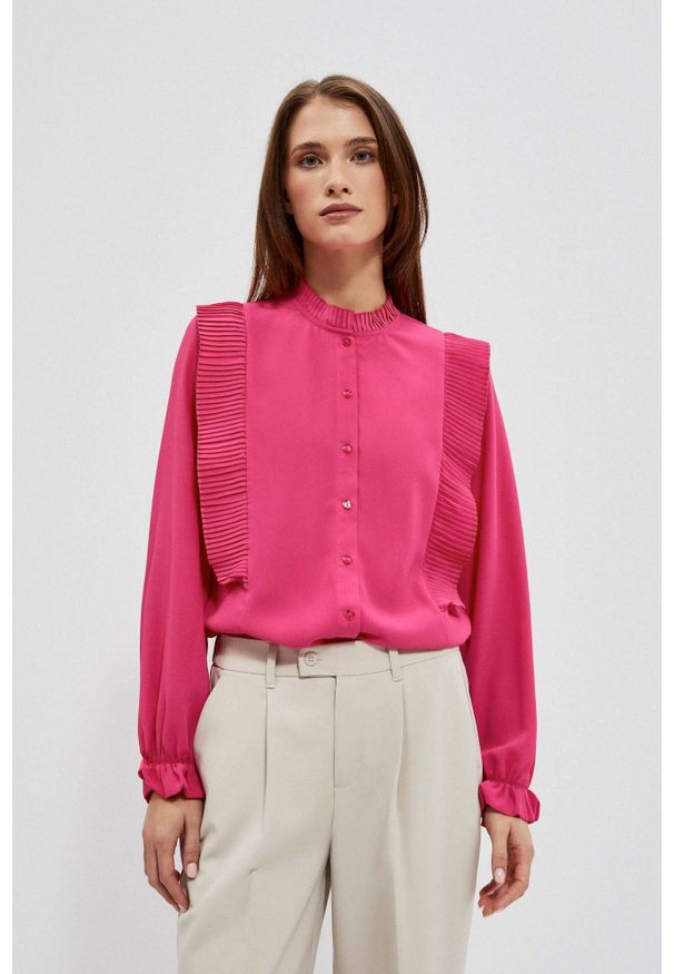 MOODO - Koszula z plisowaniem różowa. Kolor: różowy. Materiał: poliester