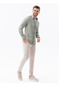 Ombre Clothing - Koszula męska w drobną kratę REGULAR FIT K622 - khaki - XXL. Okazja: na co dzień. Kolor: brązowy. Materiał: bawełna, poliester. Długość rękawa: długi rękaw. Długość: długie. Styl: casual, klasyczny #5