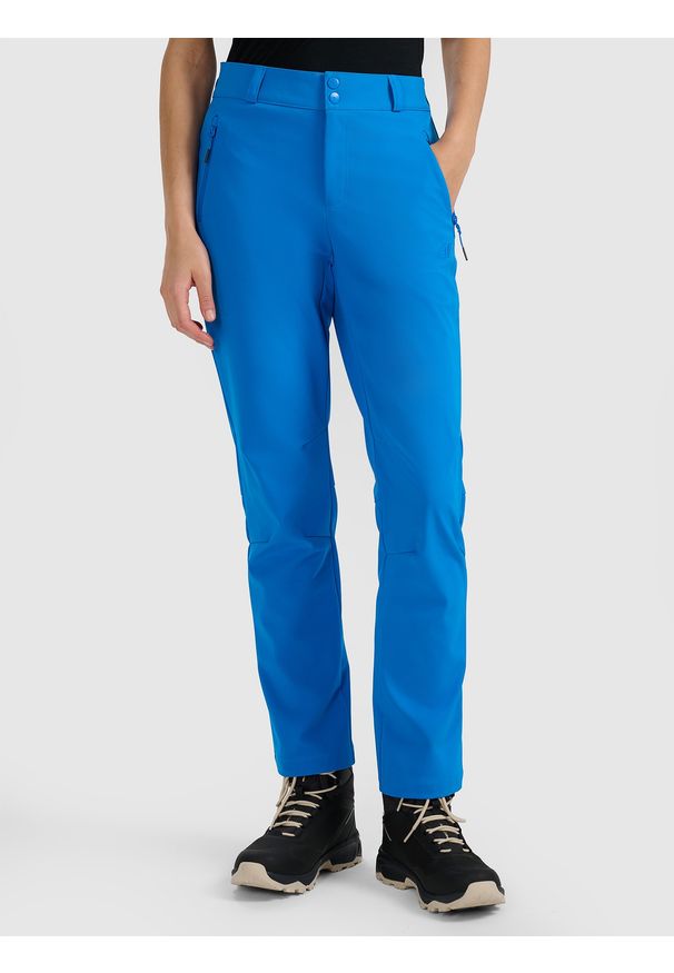 4f - 4F Spodnie trekkingowe softshell membrana 10000 damskie - niebieskie XS. Stan: podwyższony. Kolor: niebieski. Materiał: softshell. Technologia: Primaloft. Sport: wspinaczka, turystyka piesza