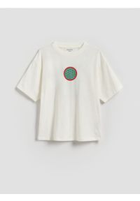 Reserved - T-shirt z nadrukiem - biały. Kolor: biały. Materiał: dzianina, bawełna. Wzór: nadruk