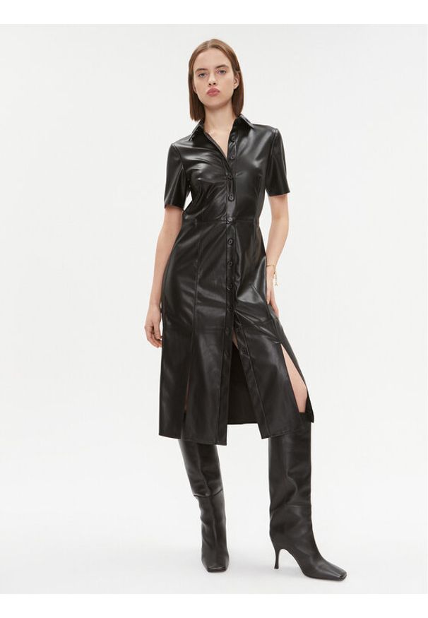 DKNY Sukienka z imitacji skóry DD3D4101 Czarny Regular Fit. Kolor: czarny. Materiał: syntetyk