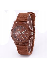 ITIMPORT - Zegarek MĘSKI Elegancki WOJSKOWY KWARCOWY Casual NYLONOWY PASEK Brązowy. Kolor: brązowy. Materiał: nylon. Styl: casual, elegancki, militarny #1