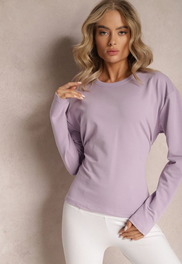 Renee - Jasnofioletowa Bawełniana Bluza z Ozdobnym Wiązaniem Fanarita. Kolor: fioletowy. Materiał: bawełna