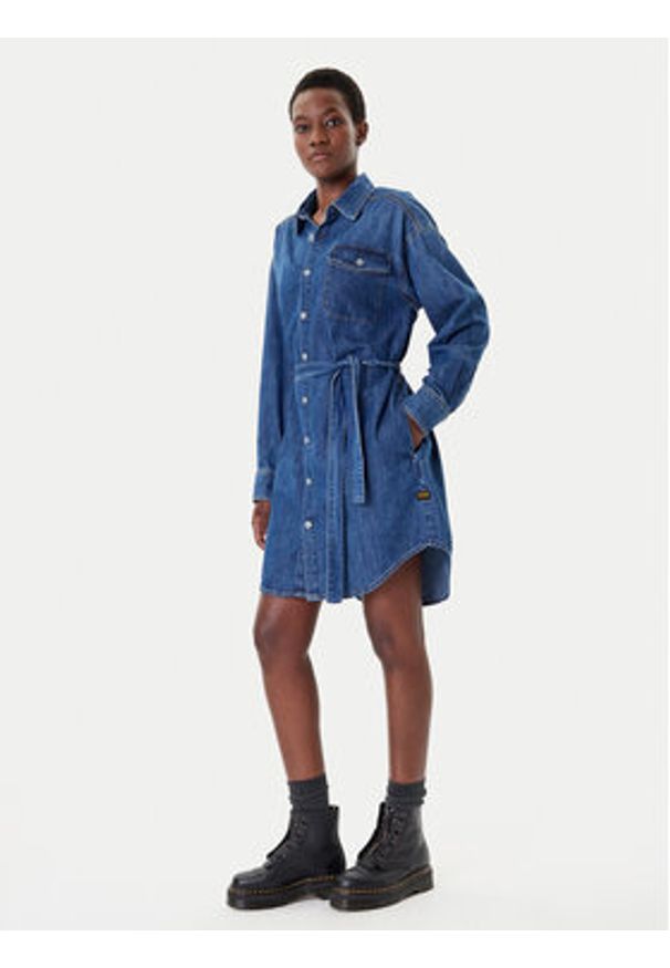 G-Star RAW - G-Star Raw Sukienka jeansowa D26814-D252 Granatowy Regular Fit. Kolor: niebieski. Materiał: bawełna