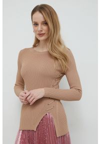 Guess sweter damski kolor brązowy lekki. Kolor: brązowy. Długość rękawa: długi rękaw. Długość: długie #1