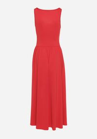 Born2be - Czerwona Sukienka z Wiskozą o Rozkloszowanym Kroju z Kwadratowym Dekoltem Tilvia. Okazja: na co dzień. Typ kołnierza: dekolt kwadratowy. Kolor: czerwony. Materiał: wiskoza. Długość rękawa: na ramiączkach. Sezon: lato. Styl: casual #2