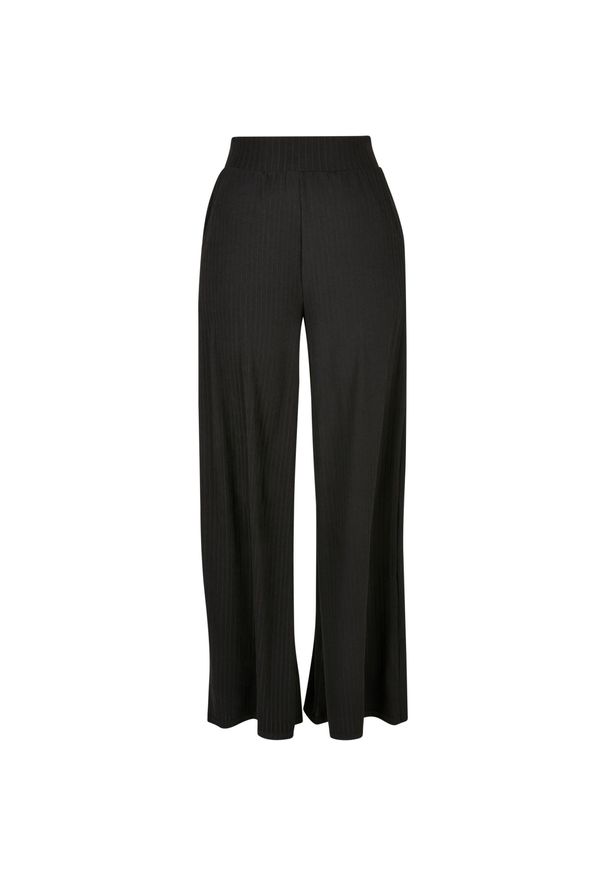 Damskie spodnie z prążkowanego dżerseju z szerokimi nogawkami Urban Classics. Kolor: czarny. Materiał: prążkowany, jersey. Długość: długie