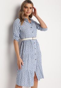 Born2be - Jasnoniebieska Rozkloszowana Sukienka Koszulowa Midi Maijane. Kolor: niebieski. Typ sukienki: koszulowe. Długość: midi #2