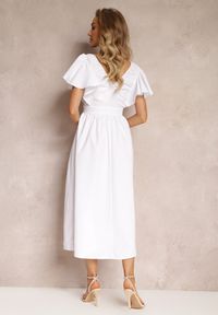 Renee - Biała Taliowana Sukienka Maxi z Falbanami Giftis. Kolor: biały. Wzór: aplikacja. Długość: maxi #5