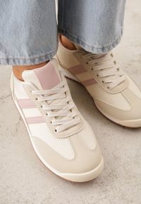 Renee - Beżowe Sneakersy Ozdobione Dwoma Paskami Lannatea. Okazja: na co dzień. Zapięcie: pasek. Kolor: beżowy. Wzór: aplikacja #7
