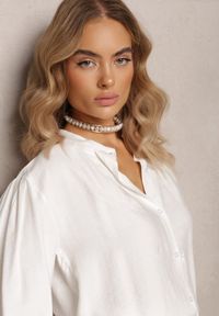 Renee - Biała Koszula Zapinana z Plisowanym Rękawem Marela. Kolor: biały #5