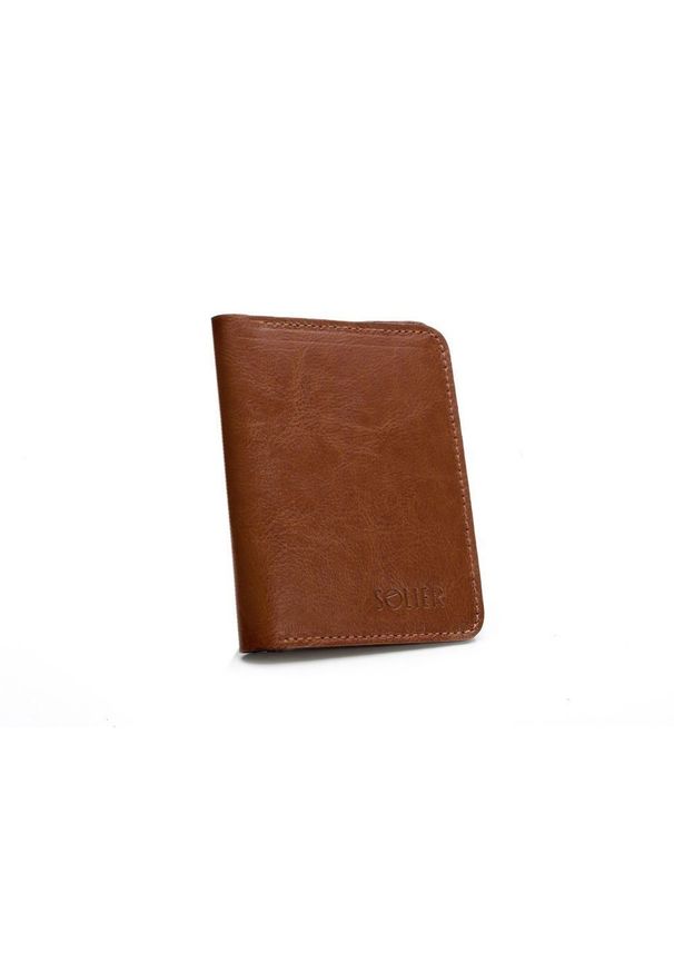 Solier - Skórzany cienki portfel męski z bilonówką SOLIER SW15 SLIM brąz. Kolor: brązowy. Materiał: skóra
