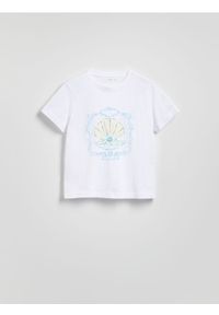 Reserved - T-shirt z ozdobnym nadrukiem - biały. Kolor: biały. Materiał: bawełna. Wzór: nadruk #1