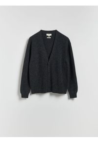 Reserved - Kardigan z wełną - ciemnoszary. Kolor: szary. Materiał: wełna