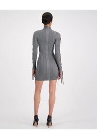 HERVE LEGER - Szara sukienka z wiązaniem. Kolor: szary. Materiał: tkanina. Długość rękawa: długi rękaw. Wzór: prążki. Długość: mini #2