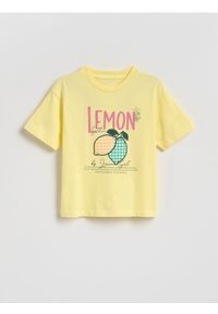 Reserved - T-shirt z nadrukiem - jasnożółty. Kolor: żółty. Materiał: bawełna. Wzór: nadruk