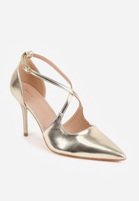 Born2be - Złote Eleganckie Szpilki VICES ze Skrzyżowanymi Paseczkami Nemaia. Okazja: na spotkanie biznesowe, na wesele, na ślub cywilny. Zapięcie: pasek. Kolor: złoty. Materiał: satyna. Obcas: na szpilce. Styl: elegancki #9