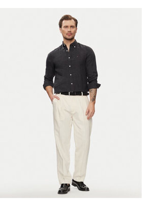 TOMMY HILFIGER - Tommy Hilfiger Koszula MW0MW34602 Czarny Regular Fit. Kolor: czarny. Materiał: len