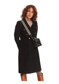 TOP SECRET - Dwurzędowy płaszcz z odpinanym futrem. Kolor: czarny. Materiał: futro #4