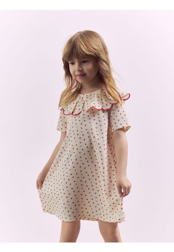 Reserved - Sukienka z kołnierzykiem - złamana biel. Materiał: dzianina