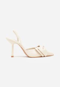 Born2be - Beżowe Sandały na Szpilce Typu Slingback z Kokardą Liorafera. Okazja: na co dzień. Kolor: beżowy. Materiał: jeans. Wzór: aplikacja. Obcas: na szpilce. Styl: casual #7