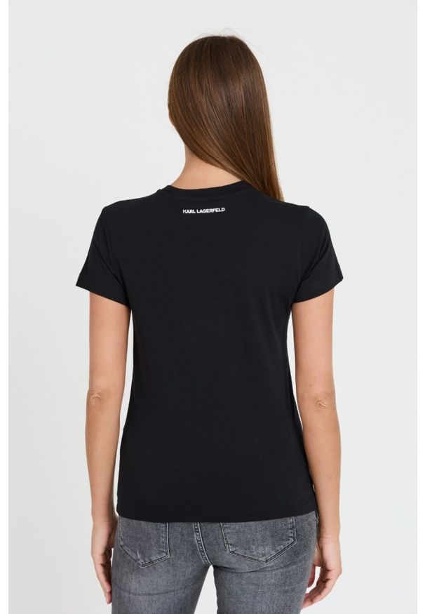 Karl Lagerfeld - KARL LAGERFELD Czarny damski t-shirt Ikonik 2.0, Rozmiar S. Kolor: czarny