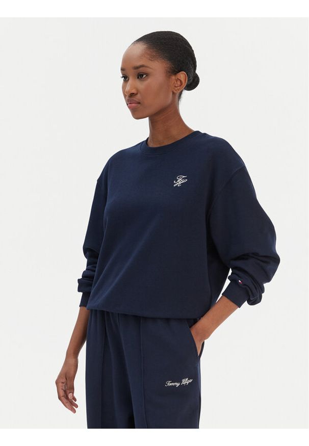 TOMMY HILFIGER - Tommy Hilfiger Bluza Script WW0WW49418 Granatowy Regular Fit. Kolor: niebieski. Materiał: bawełna