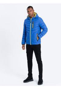 Ombre Clothing - Sportowa kurtka męska pikowana - niebieska V4 - Rozmiar: M. Kolor: niebieski. Materiał: poliester, nylon. Styl: sportowy