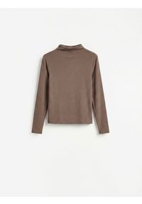Reserved - Longsleeve z modalem - brązowy. Kolor: brązowy. Materiał: bawełna, dzianina. Długość rękawa: długi rękaw