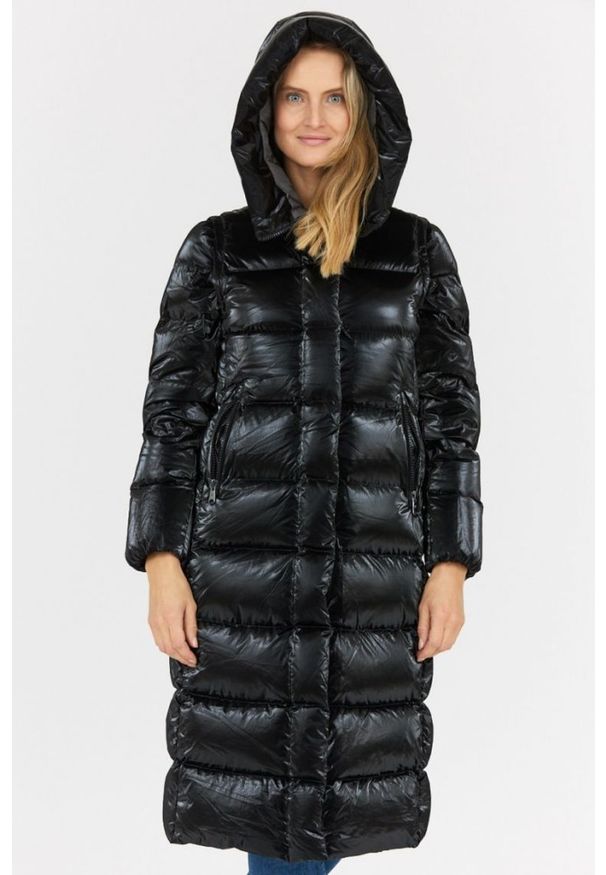 Hetrego - HETREGO Czarny damski błyszczący płaszcz puchowy z odpinanymi rękawami Summer, Rozmiar 36 EU - 40 IT. Kolor: czarny. Materiał: puch