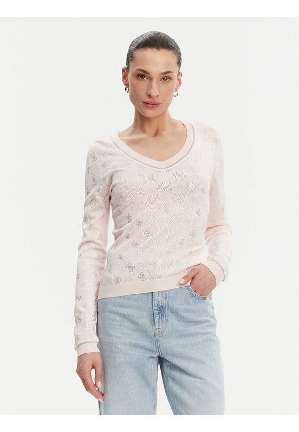 Guess Sweter W5GR07 Z3D60 Różowy Regular Fit. Kolor: różowy. Materiał: wiskoza