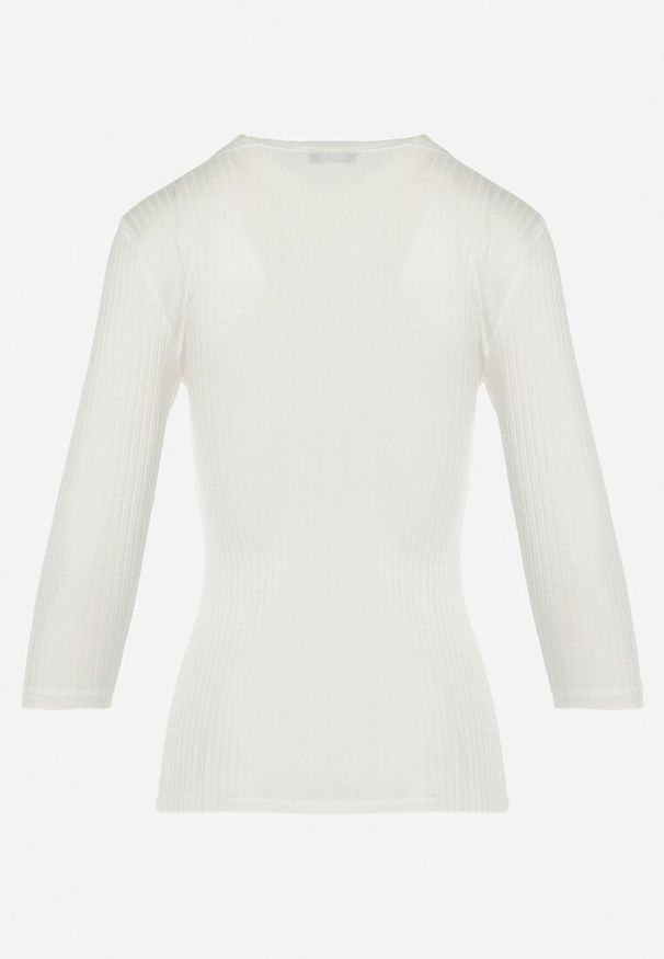 Born2be - Biała Bawełniana Bluzka w Prążki z Gorsetowym Wiązaniem Przy Dekolcie Jarelis. Typ kołnierza: dekolt gorset. Kolor: biały. Materiał: bawełna. Wzór: prążki