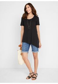 bonprix - Asymetryczny długi T-shirt z mieszanki bawełny z wiskozą. Kolor: czarny. Materiał: wiskoza, bawełna. Długość rękawa: krótki rękaw. Długość: krótkie, długie #3