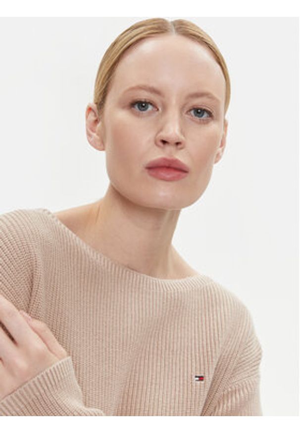 TOMMY HILFIGER - Tommy Hilfiger Sweter WW0WW40345 Beżowy Relaxed Fit. Kolor: beżowy. Materiał: bawełna