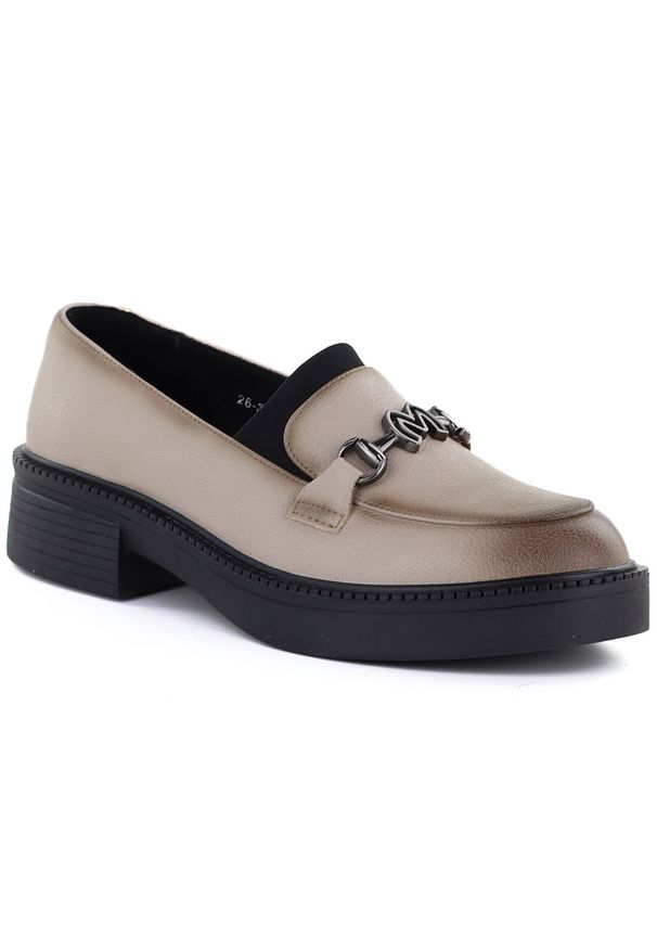 Skórzane lordsy damskie mokasyny na grubej podeszwie beżowe Vinceza 39985. Kolor: beżowy. Materiał: skóra. Szerokość cholewki: normalna. Wzór: aplikacja. Obcas: na platformie. Styl: elegancki