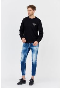 Emporio Armani - EMPORIO ARMANI Czarna bluza męska z szarym logo. Kolor: czarny. Materiał: prążkowany