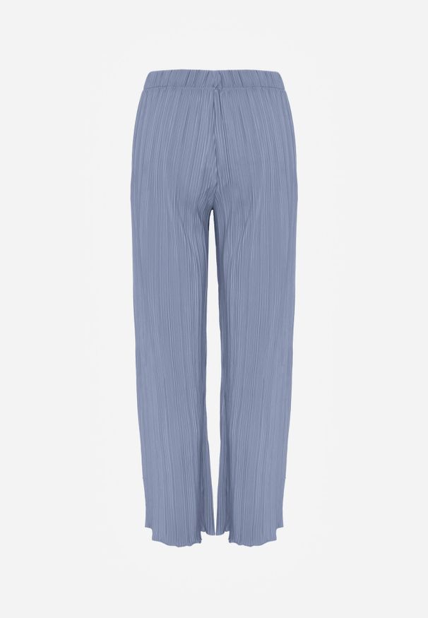 Renee - Niebieskie Plisowane Spodnie High Waist z Szerokimi Nogawkami Sedalia. Stan: podwyższony. Kolor: niebieski. Materiał: satyna