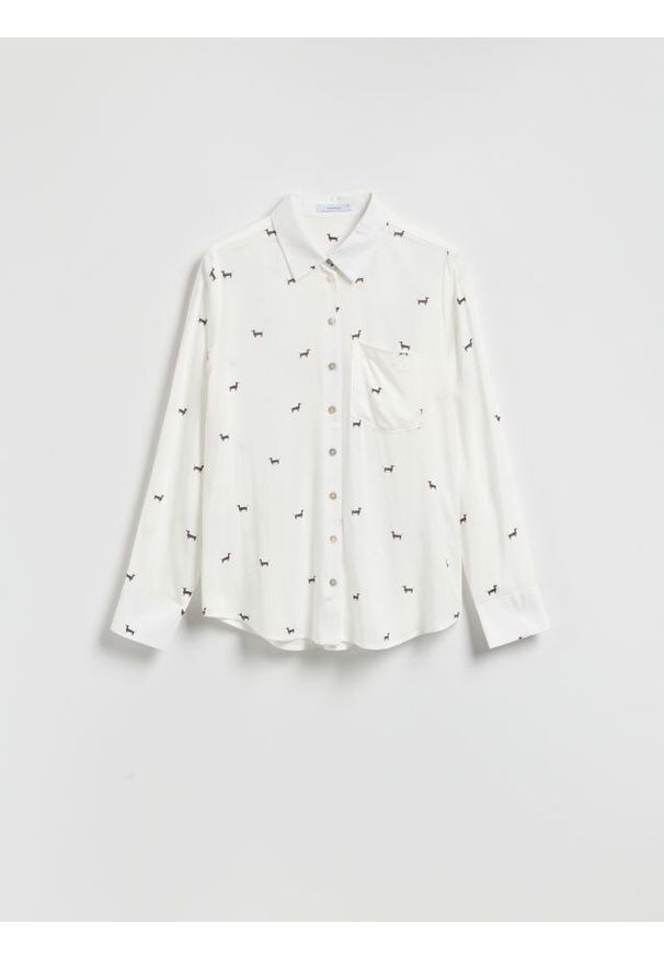 Reserved - Wzorzysta koszula z wiskozy - ciemnobrązowy. Kolor: brązowy. Materiał: wiskoza